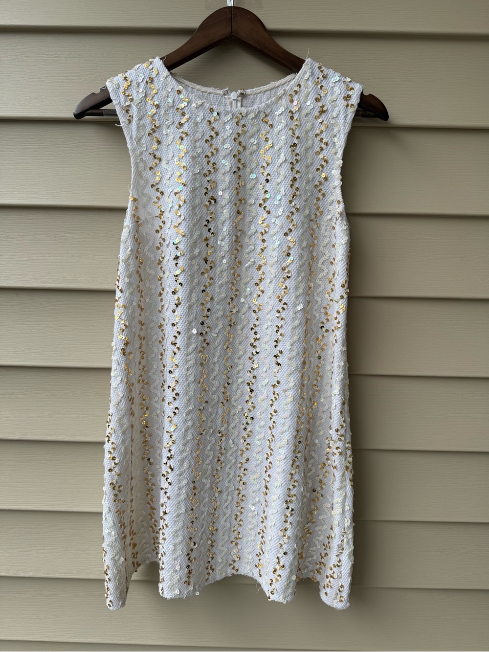 Vintage Y2K Le Shack White Gold Sequin Mini Dress Size 6 Made USA